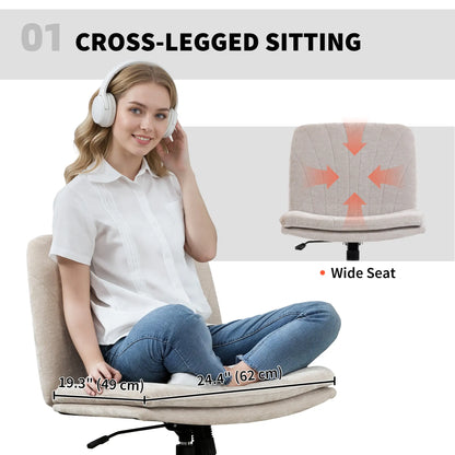 Criss Cross Chair with Wheels, Wide Office Chair, No Arms, Adjustable Height, Tilting, Beige Task Chairs at Gallery Canada