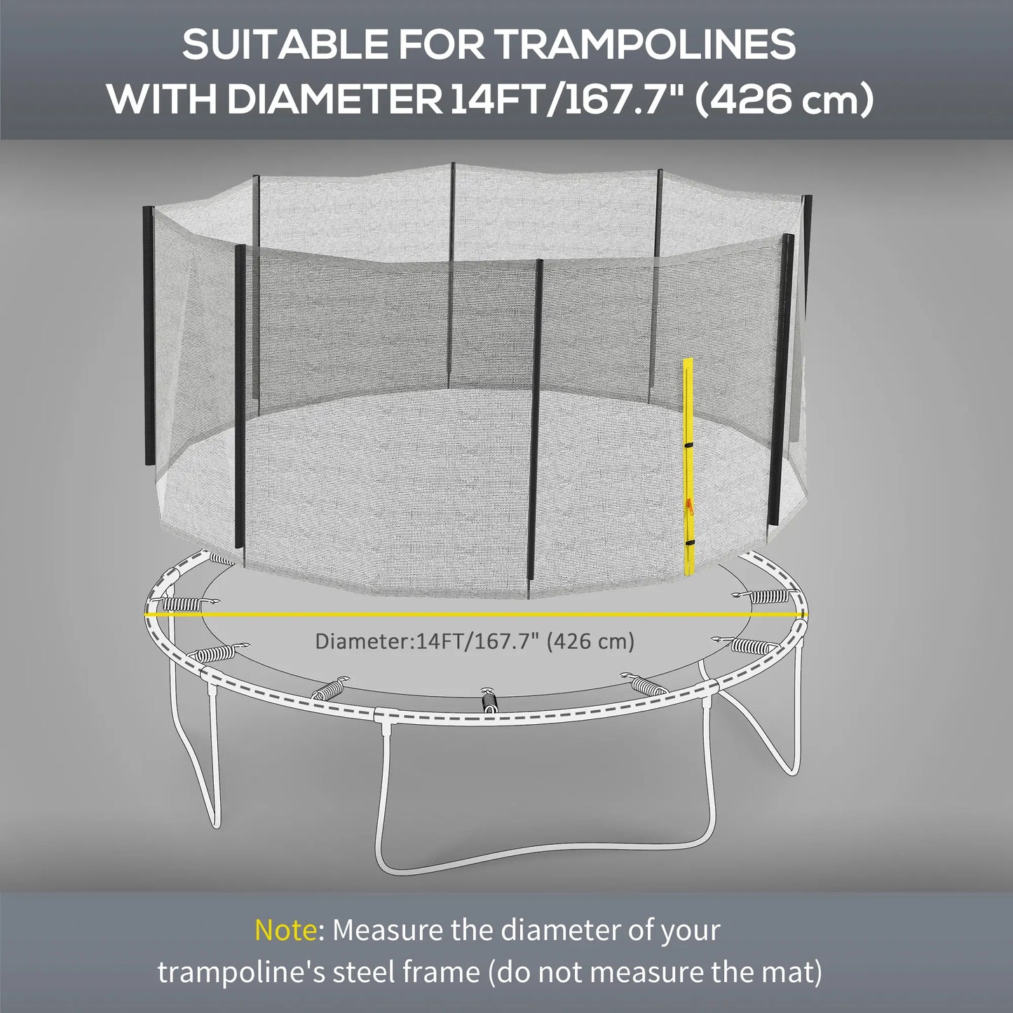 Trampoline Net Enclosure, 14ft Round, 8 Straight Poles, Weather Resistant, Black Trampolines at Gallery Canada