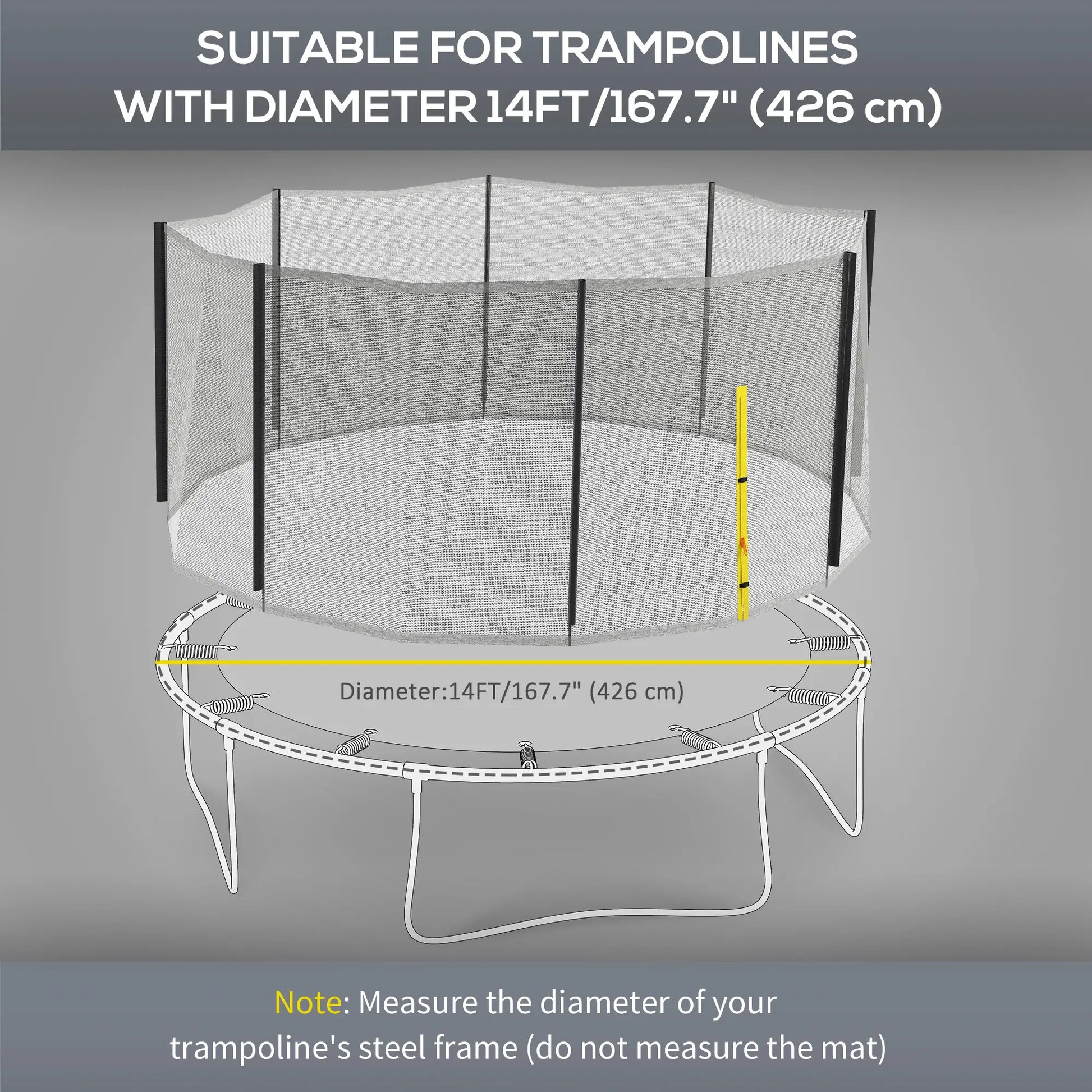 Trampoline Net Enclosure, 14ft Round, 8 Straight Poles, Weather Resistant, Black Trampolines at Gallery Canada