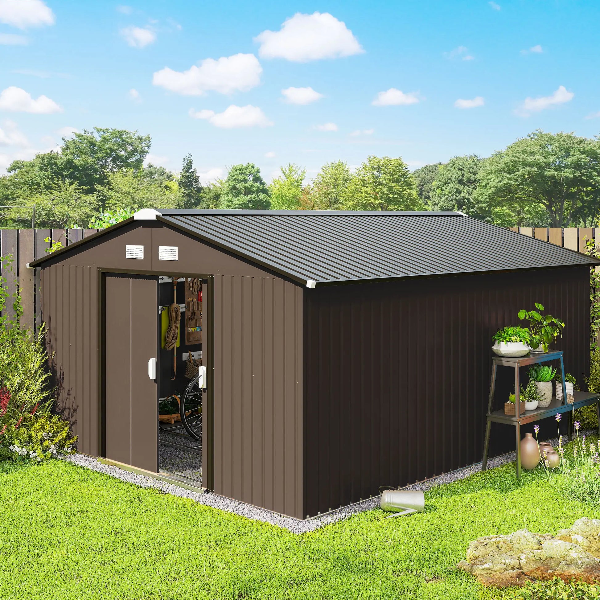 13' Metal Garden Storage Shed, Foundation Kits Included, Brown Sheds at Gallery Canada