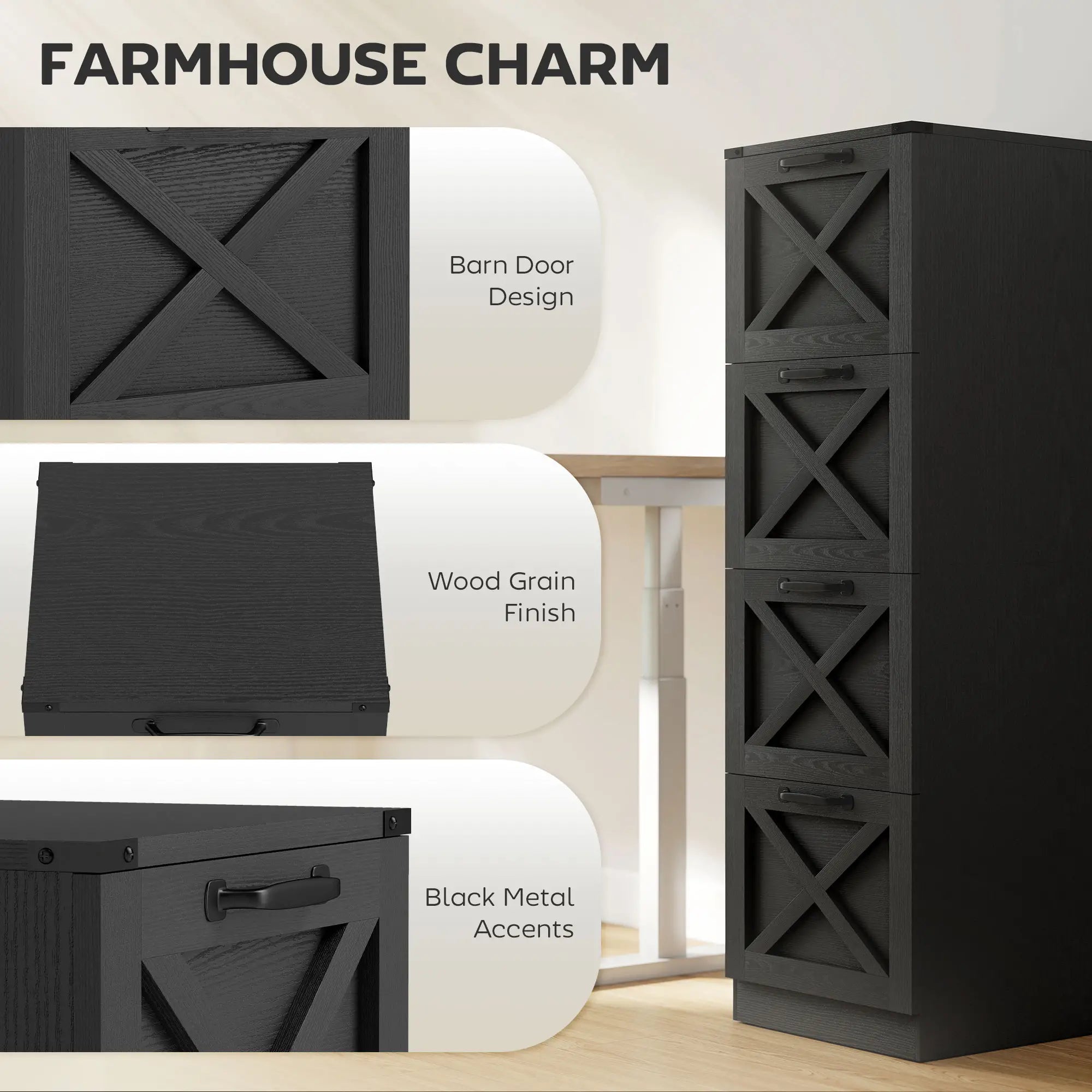 4-Drawer File Cabinet, Vertical Farmhouse, Fits A4, Black Office Cabinets & Cupboards at Gallery Canada