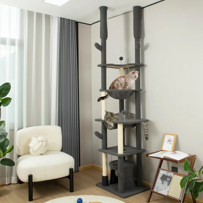 89"-100" Cat Tree Tower for Large Cats, Scratching Posts, Grooming Brush, Grey Floor to Ceiling Cat Trees at Gallery Canada