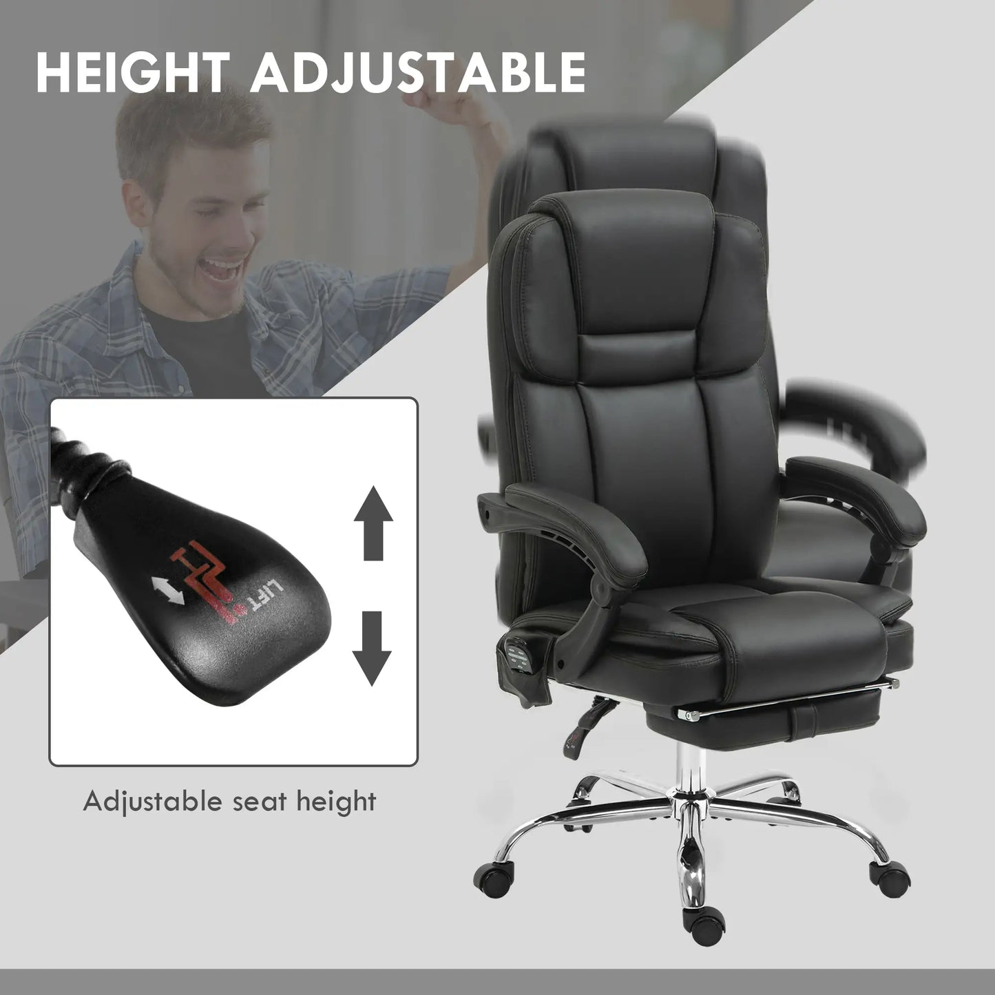 Massage Office Chair, Reclining Executive Chair with Vibration, Footrest, High Back, Black Massage Chairs at Gallery Canada