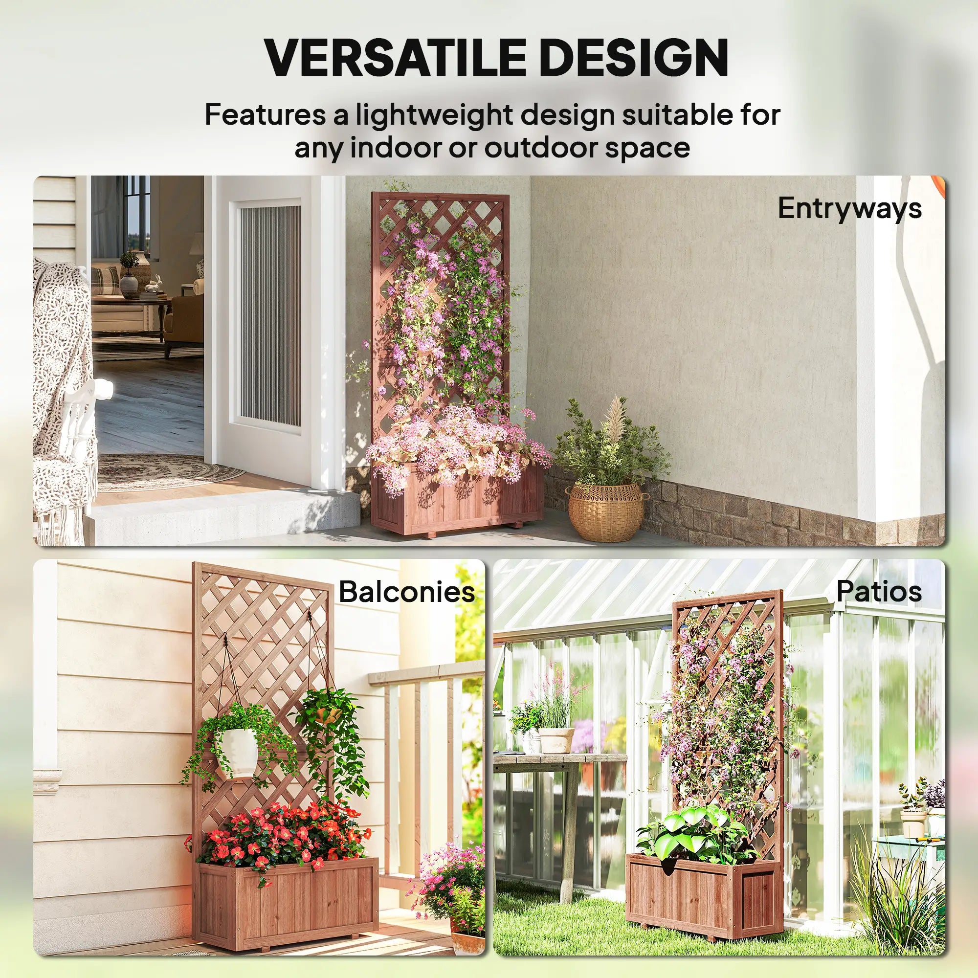 2.4 x 1 x 4.9 ft Wooden Pine Trough Planter with Trellis, Orange Wooden Planter Boxes at Gallery Canada