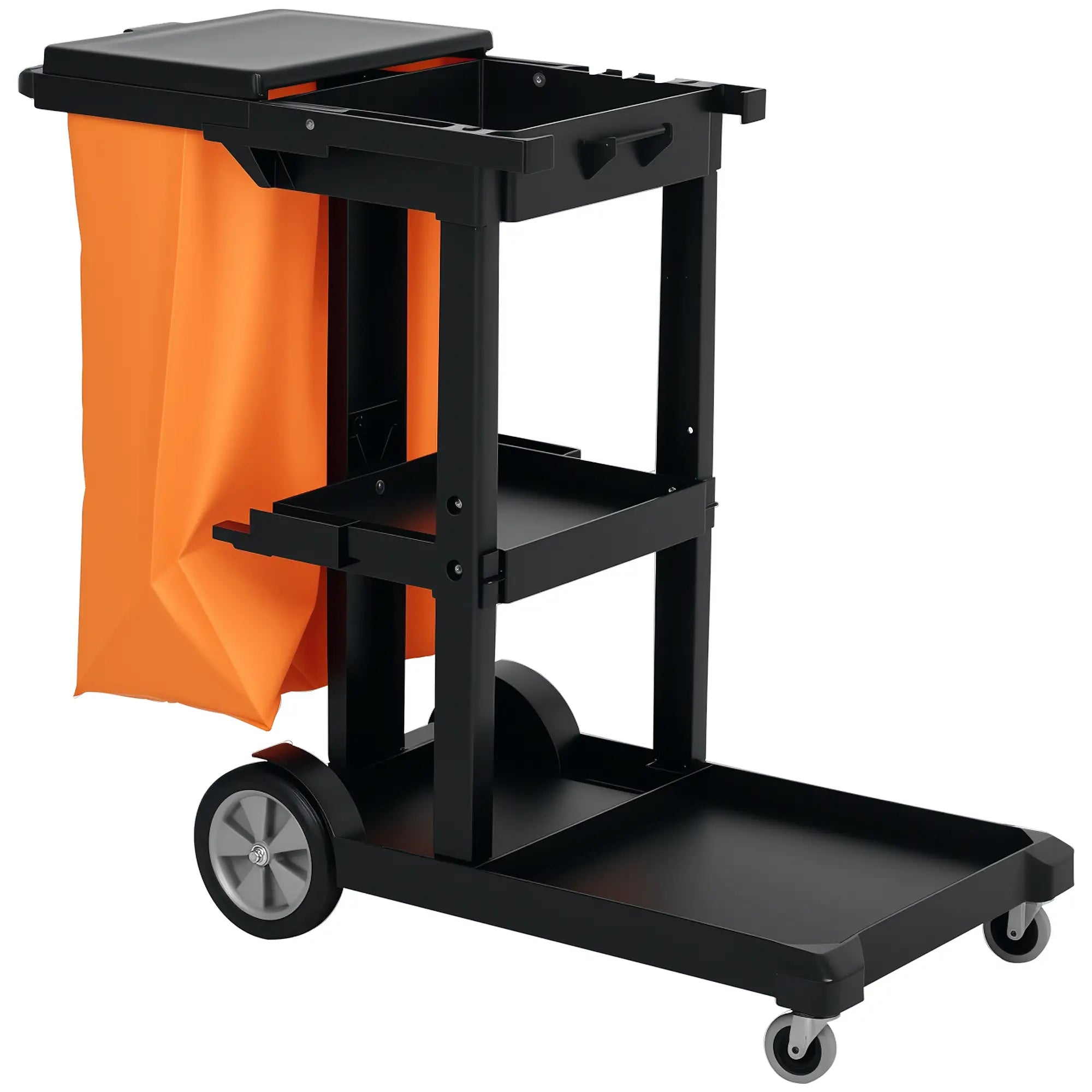 Commercial Janitorial Cart, 3 Tier Shelves, Black Household Supplies at Gallery Canada