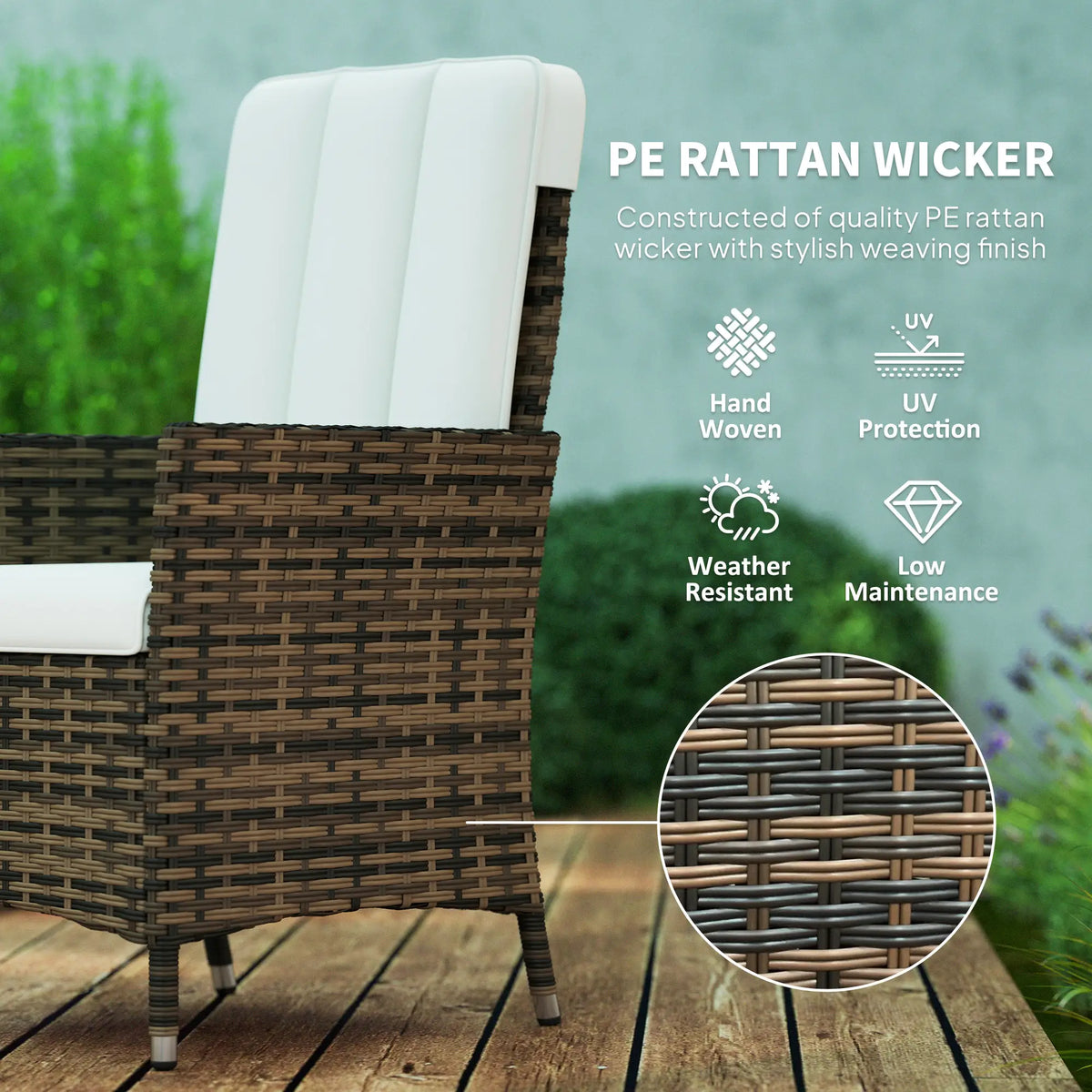 Wicker Outdoor Recliner Chair, Adjustable Backrest With Cushion, Cream White Wicker Chaise Loungers at Gallery Canada