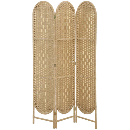 3 Panel Bohemian Privacy Screen, Arched Top Room Divider, Natural Wood
