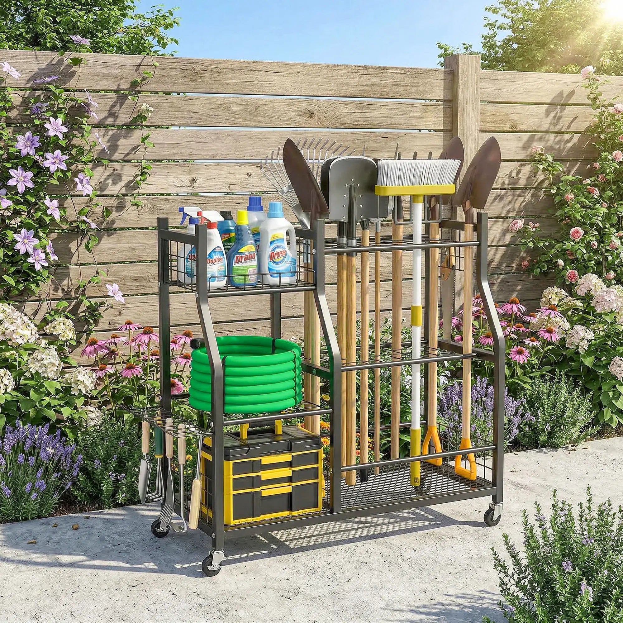 3-Tier Garden Tool Organizer, 74 Slots, 4 Wheels, 11 Hooks Garden Accessories at Gallery Canada