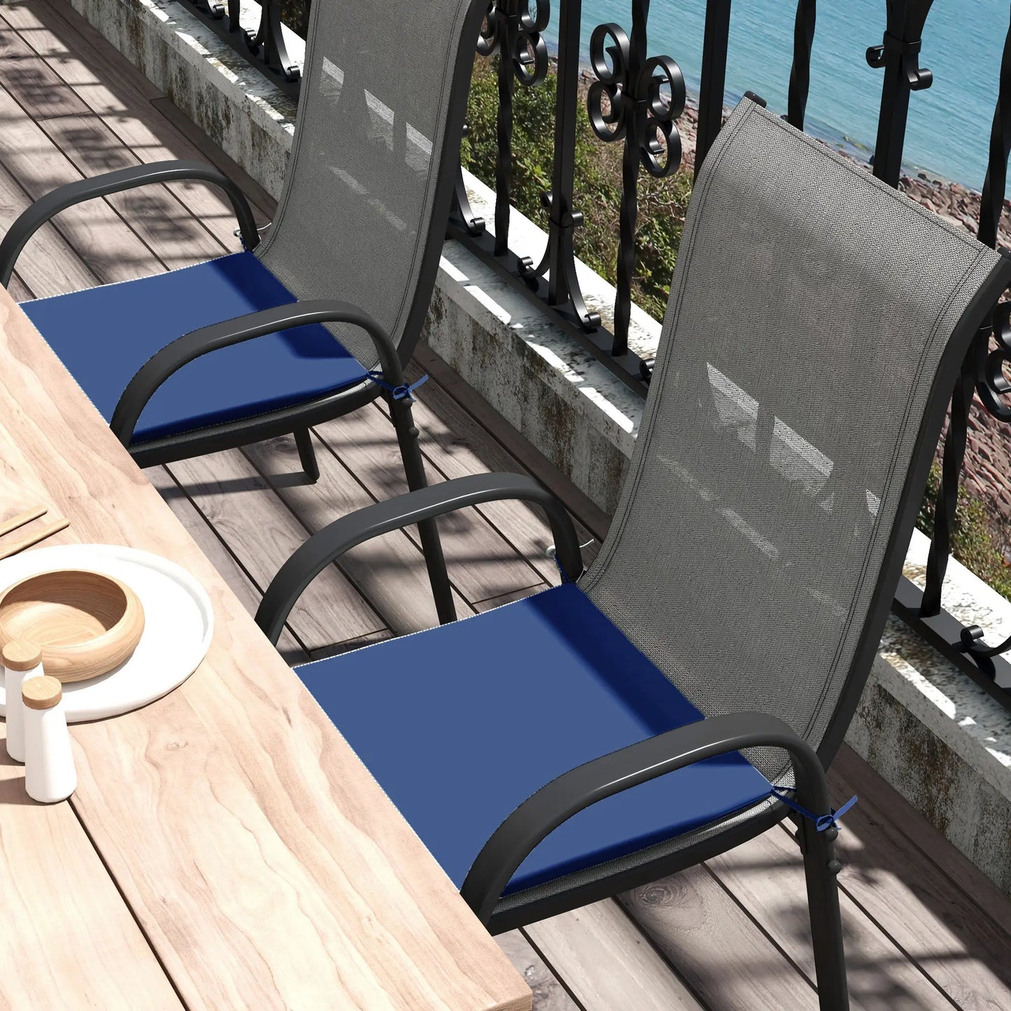 6-Piece Seat Cushion Pillows, Patio Chair Cushions with Ties, Deep Blue, Blue Patio Chair Cushions at Gallery Canada