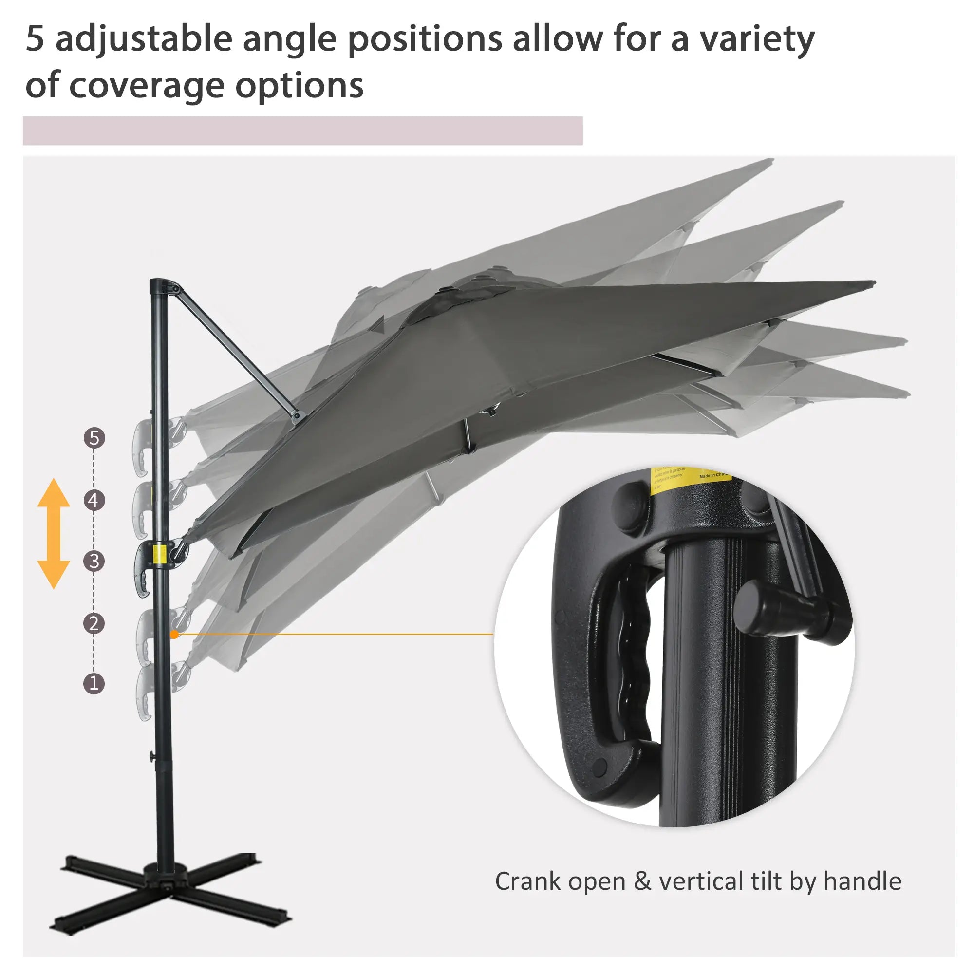 8' x 8' Square Patio Umbrella, 360° Rotation, Aluminum Cantilever, Grey Cantilever Umbrellas at Gallery Canada