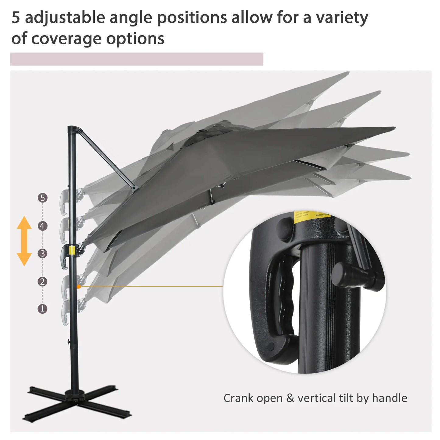 8' x 8' Square Patio Umbrella, 360° Rotation, Aluminum Cantilever, Grey Cantilever Umbrellas at Gallery Canada