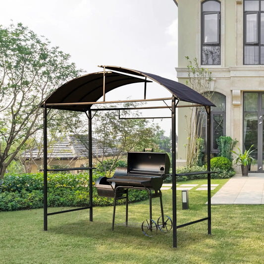 8x4ft BBQ Gazebo Tent, Metal Frame Arch Canopy, Garden Sunshade Portable Shelter BBQ Grill Gazebos Dark Coffee at Gallery Canada