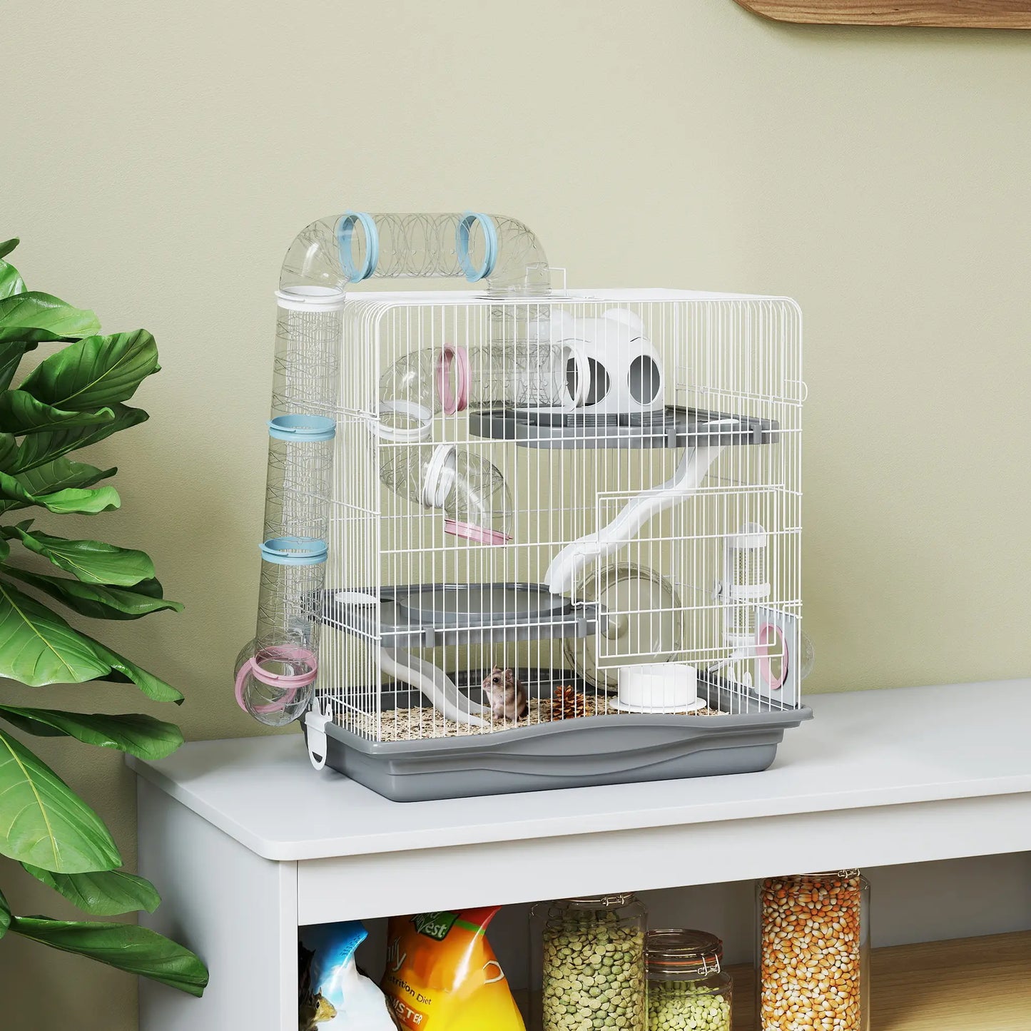 3-Tier Hamster Cage With Exercise Wheels, Grey Hamster Cages at Gallery Canada