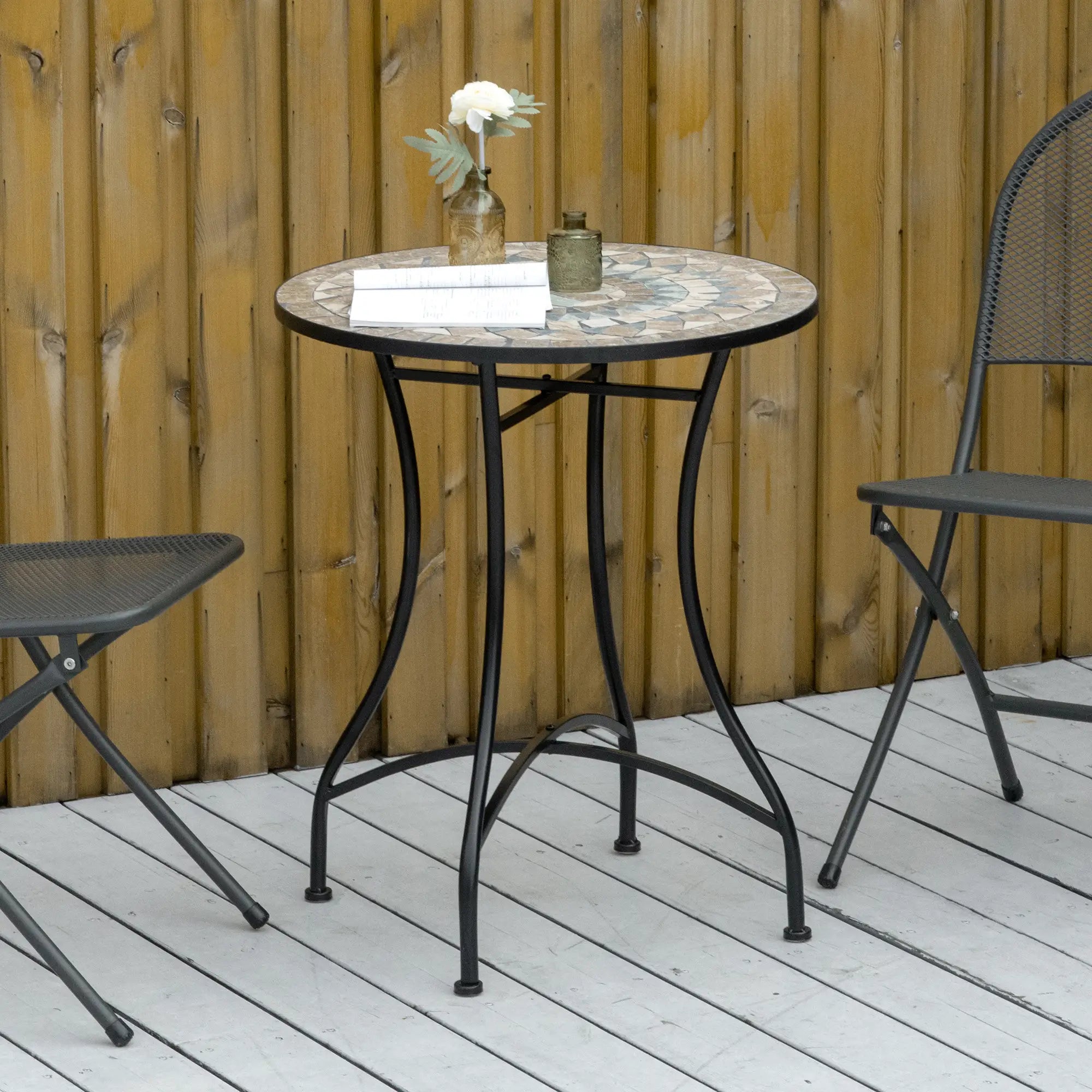 Round Mosaic Patio Table, Metal Frame, Outdoor Garden Furniture, Green Patio Side Tables at Gallery Canada
