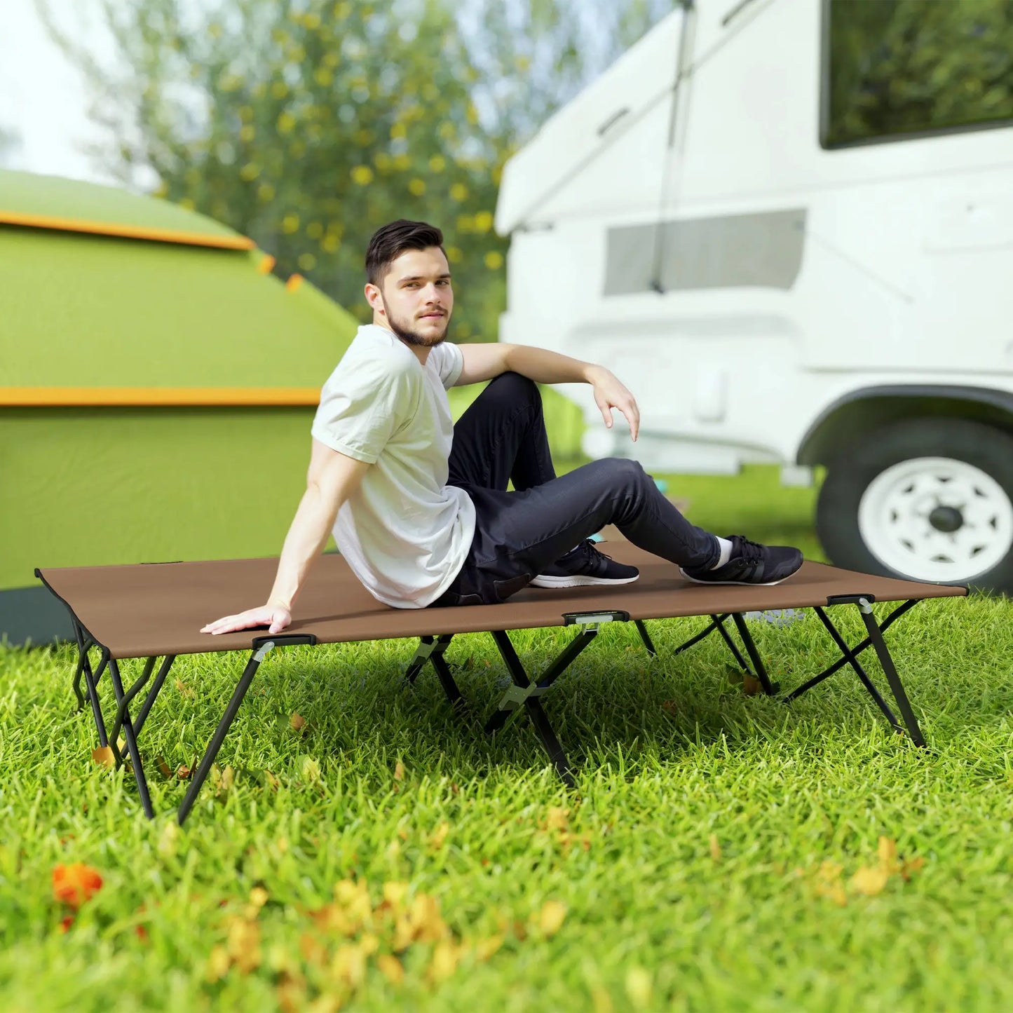 76" Two Person Folding Camping Cot, Portable Military Bed, Khaki Camping Cots at Gallery Canada