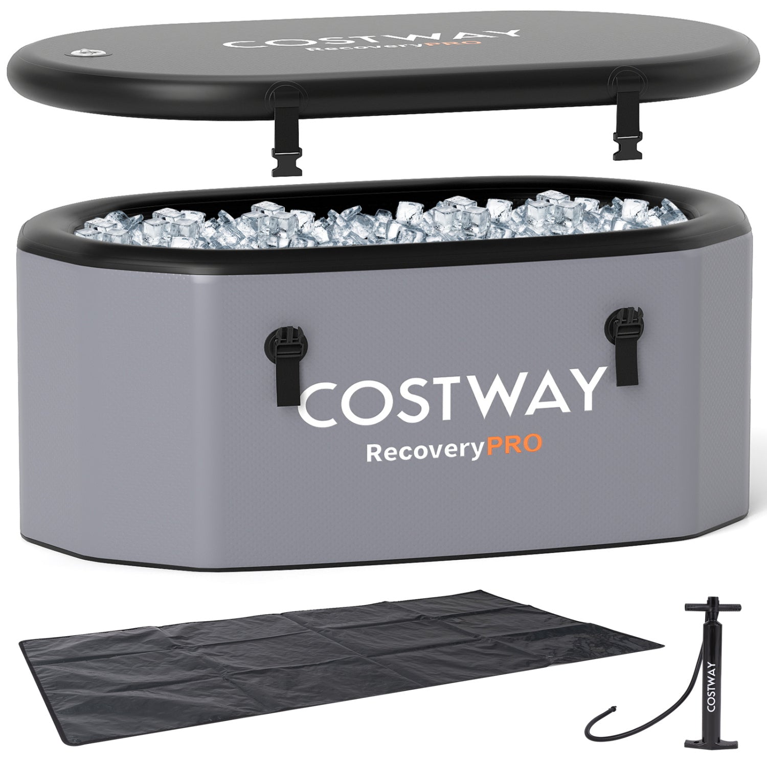 XL 129 Gal Oval Ice Bath Tub, With Cover And Hand Pump, Gray Spa & Salon at Gallery Canada
