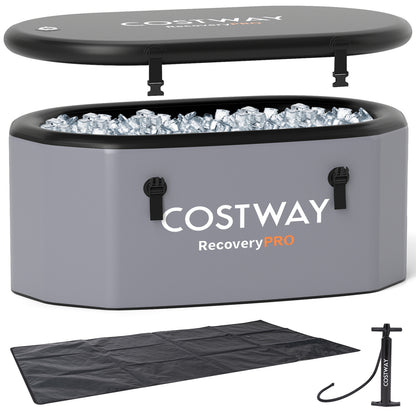 XL 129 Gal Oval Ice Bath Tub, With Cover And Hand Pump, Gray Spa & Salon Gray at Gallery Canada