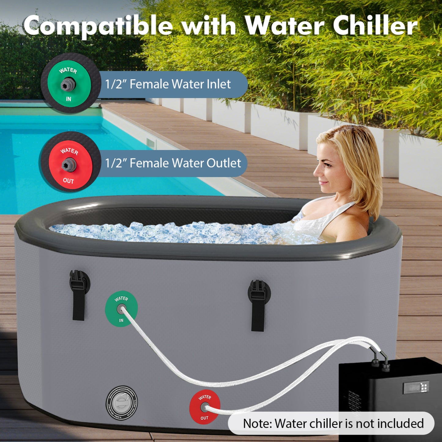 XL 129 Gal Oval Ice Bath Tub, With Cover And Hand Pump, Gray Spa & Salon at Gallery Canada