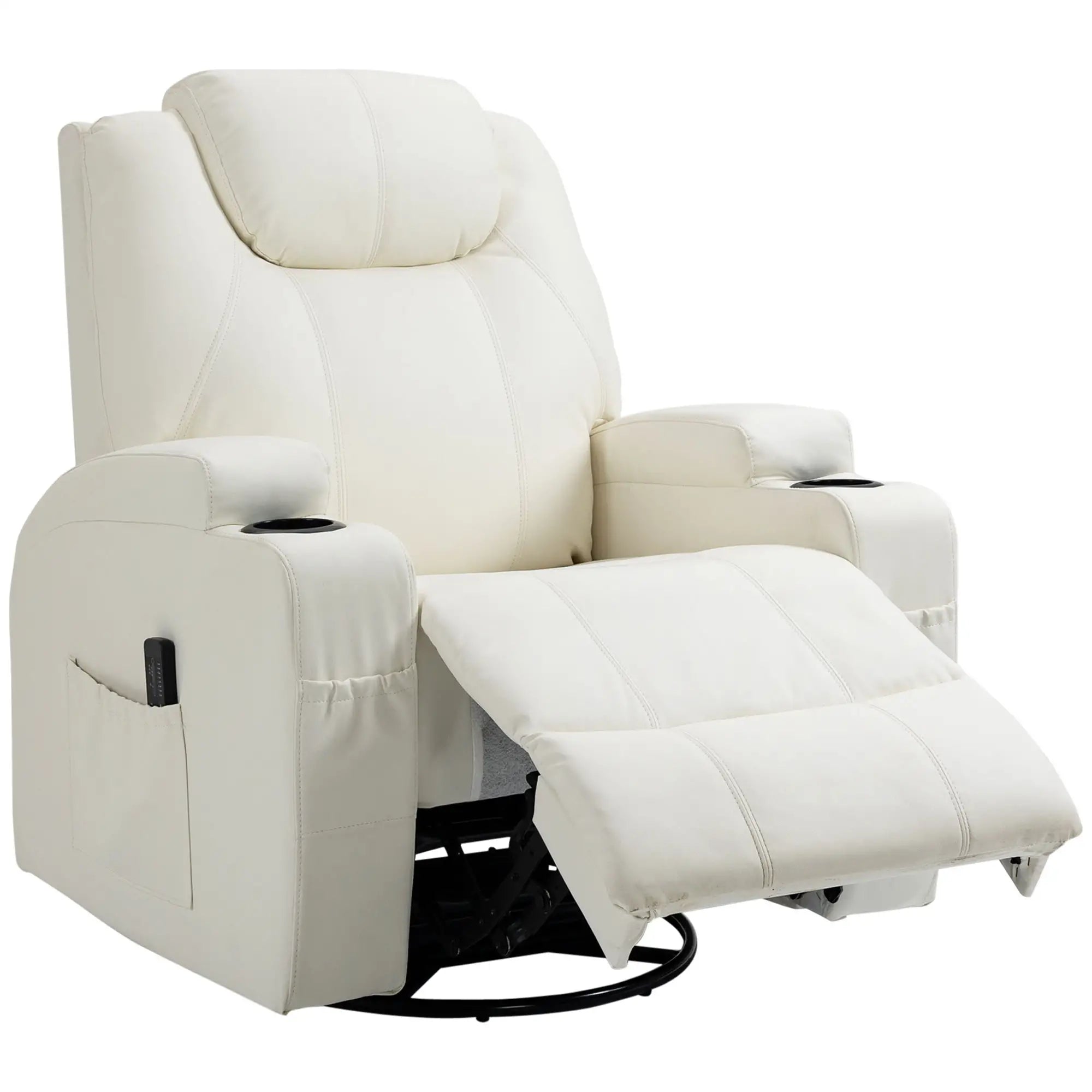 Massage Recliner Chair, Swivel Rocker, 8 Vibration Points, PU Leather, Cream White Massage Chairs at Gallery Canada