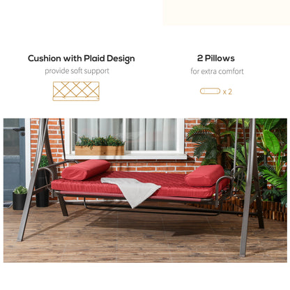3 Person Porch Swing Bed, Outdoor Patio Chair with Canopy, Cushions, Red Patio Swings with Stand at Gallery Canada