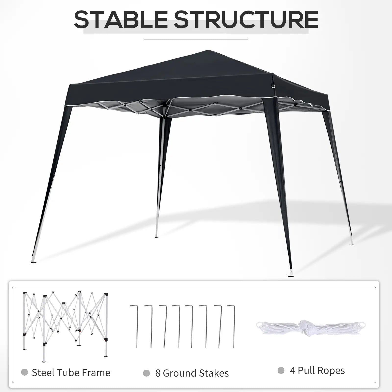 8' x 8' Pop Up Canopy, Foldable Outdoor Tent, Portable with Carrying Bag, Black Pop Up Canopies at Gallery Canada