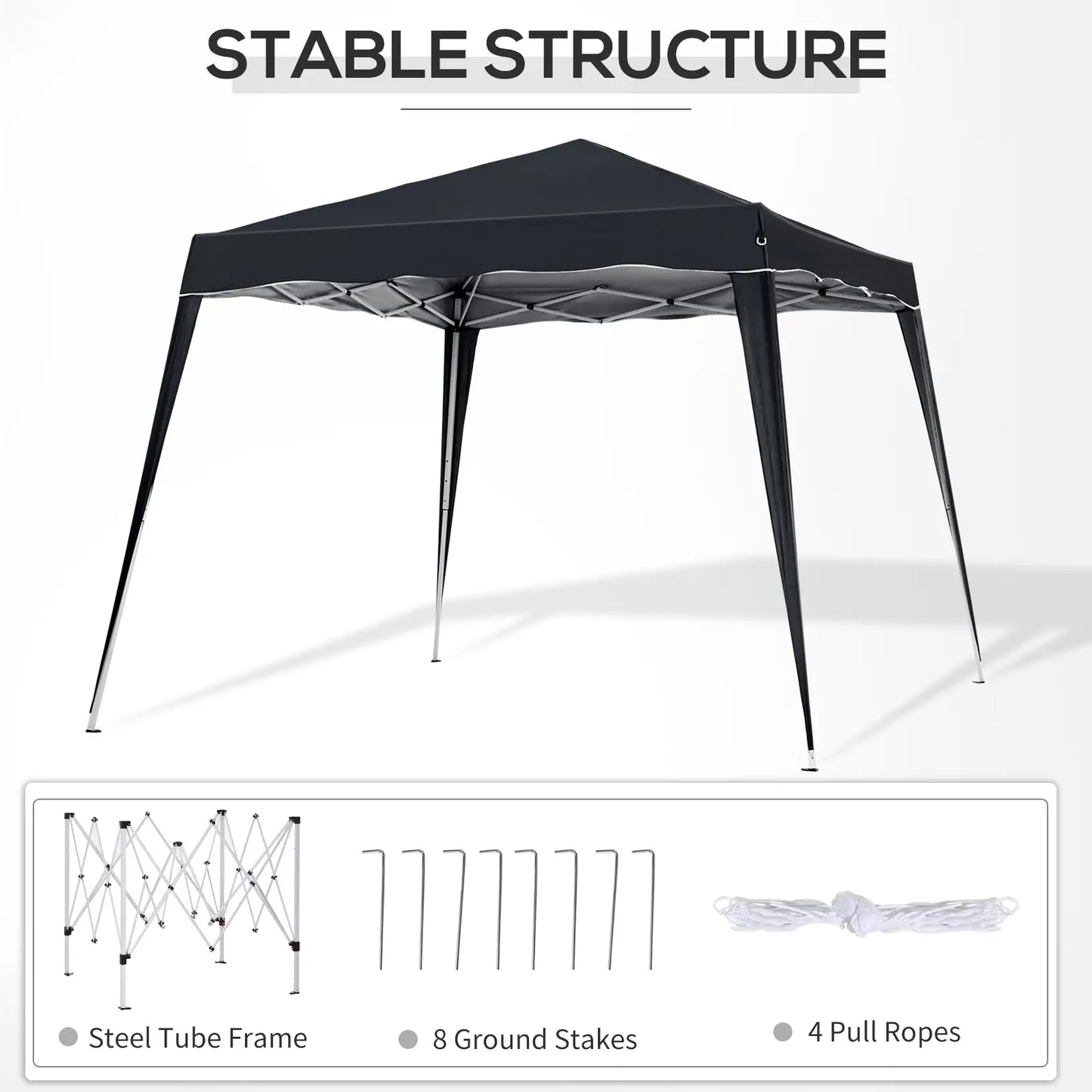 8' x 8' Pop Up Canopy, Foldable Outdoor Tent, Portable with Carrying Bag, Black Pop Up Canopies at Gallery Canada