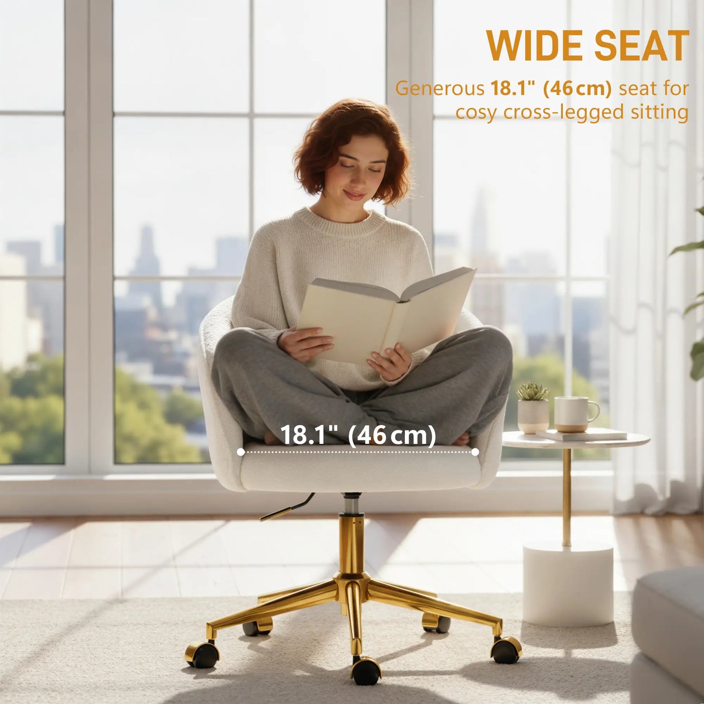 Office Chair, Teddy Fleece Upholstered Vanity Desk Chair, Cream White Task Chairs at Gallery Canada