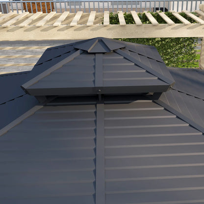 10' x 10' Hardtop Gazebo, Double Tier Metal Roof, Dark Brown Gazebos at Gallery Canada