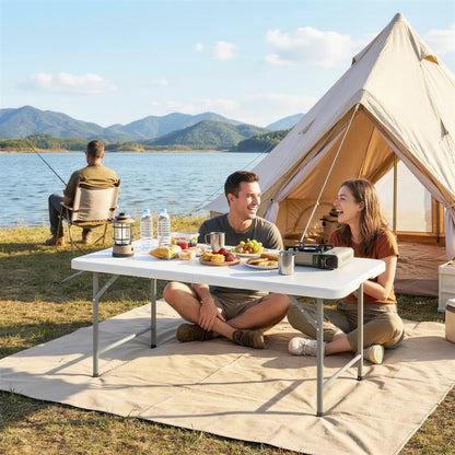 47" x 24" Folding Camping Table, White, Adjustable Height, Indoor Outdoor, White Picnic Tables & Camping Chairs at Gallery Canada