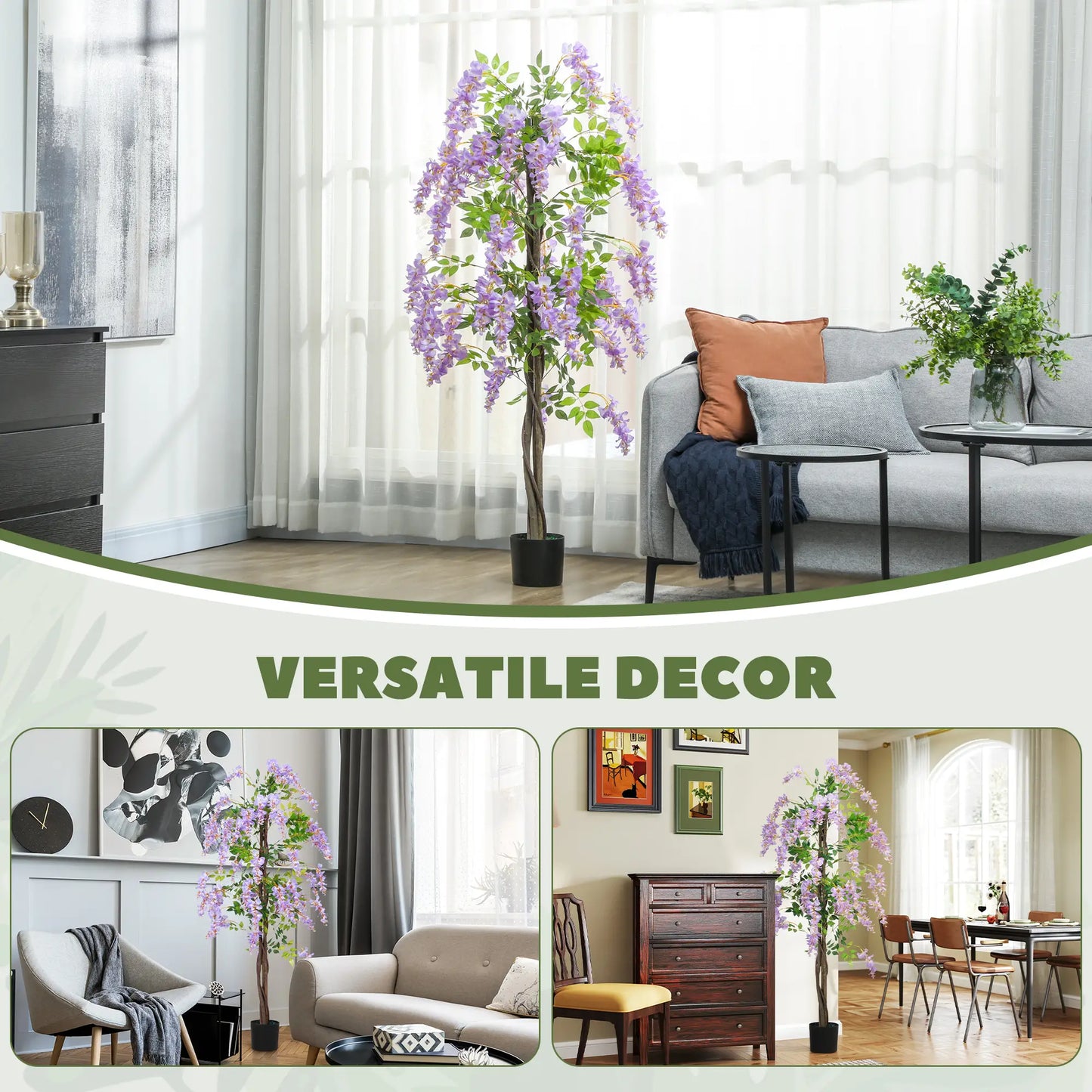 5.9FT Artificial Wisteria Tree, Natural Wood Trunk, Nursery Pot, Purple Artificial Trees at Gallery Canada