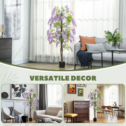 5.9FT Artificial Wisteria Tree, Natural Wood Trunk, Nursery Pot, Purple Artificial Trees at Gallery Canada