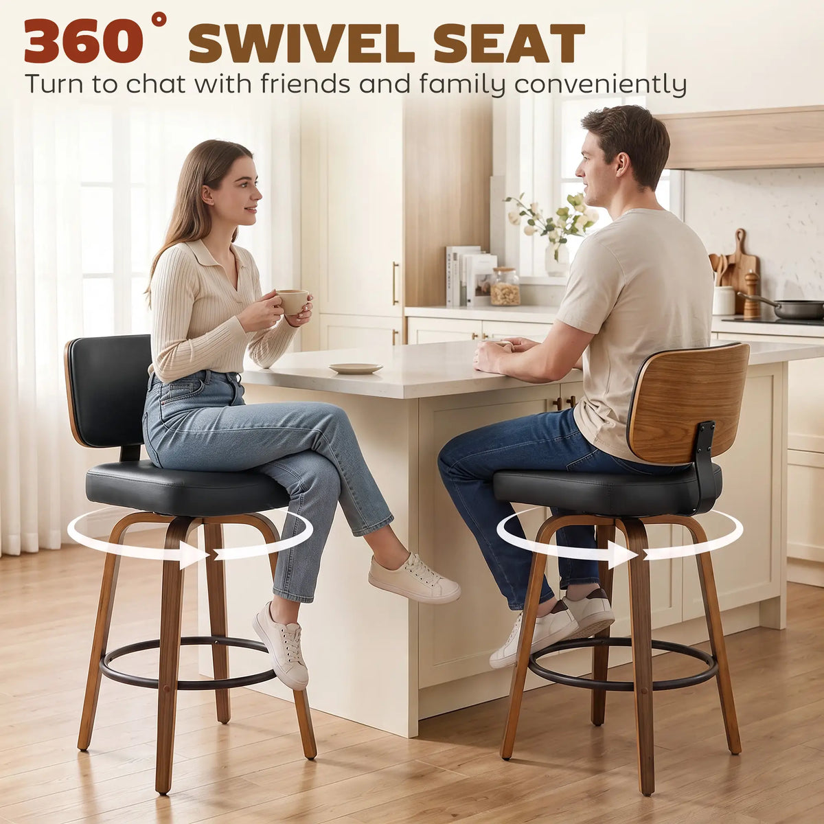 Swivel Bar Stools Set of 2, PU Leather, Black Bar Stools at Gallery Canada