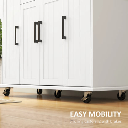 Modern Kitchen Island Cart, Natural Wood Top, Towel Rack, Door Storage, White Kitchen Islands & Kitchen Carts at Gallery Canada