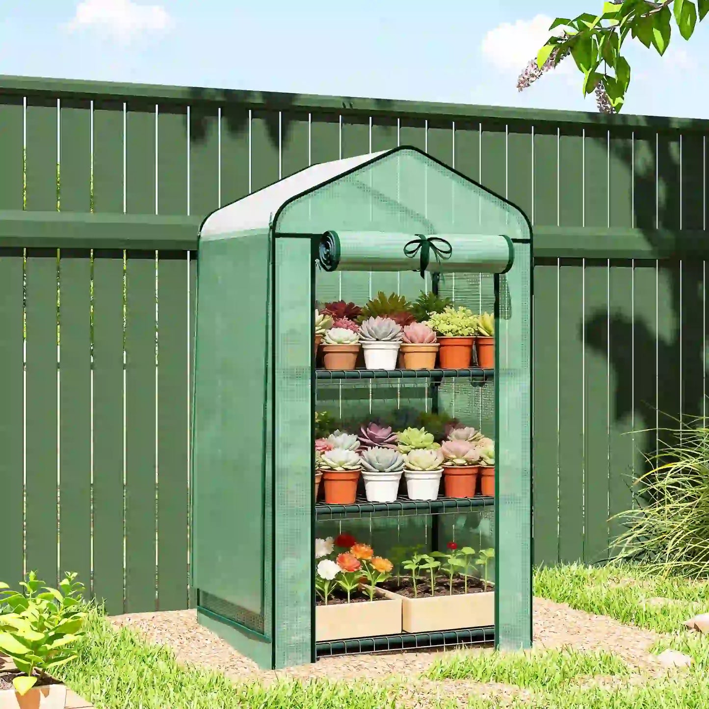Mini Greenhouse, 27.6" x 19.7" x 50", Screen Roof, Roll-Up Door, Green Portable Greenhouses at Gallery Canada