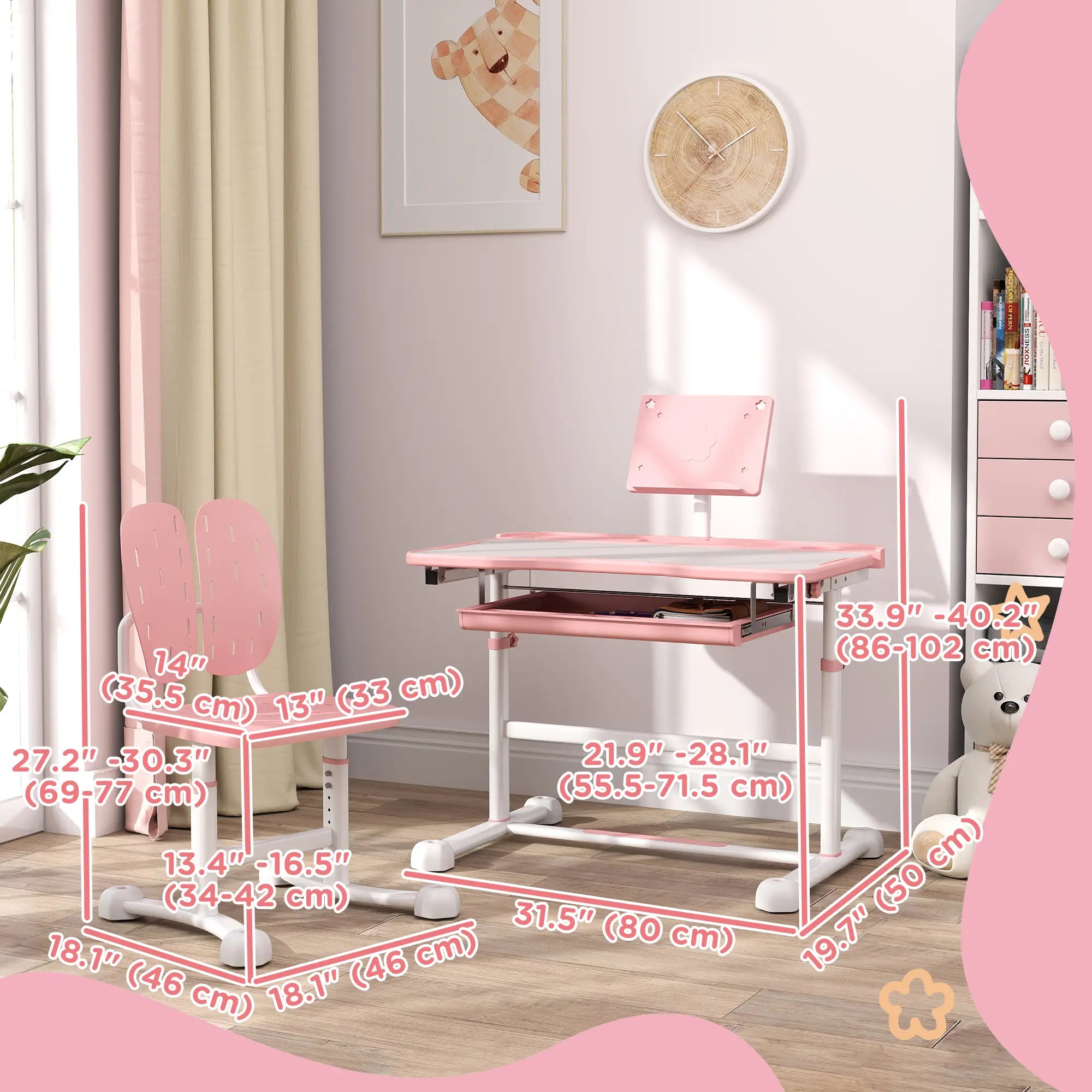 Adjustable Kids Desk and Chair Set, Tilt Desktop, Large Writing Board, Pink Kids Desk Sets at Gallery Canada