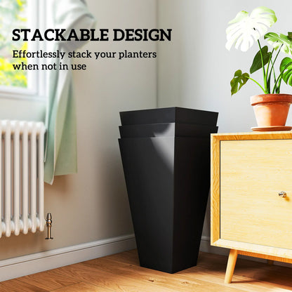 28" Tall Garden Plastic Planters, Set of 3, Indoor Outdoor, Black Garden Accessories at Gallery Canada