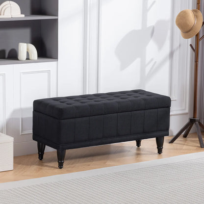 Storage Ottoman, Linen Fabric, Button Tufted, Black Storage Ottomans & Benches at Gallery Canada