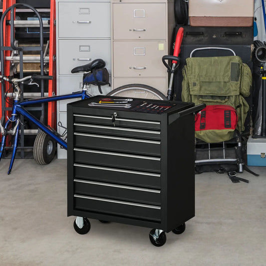 Mobile Lockable Toolbox, 7 Drawer Tool Chest, Black Tool Organizers Black at Gallery Canada
