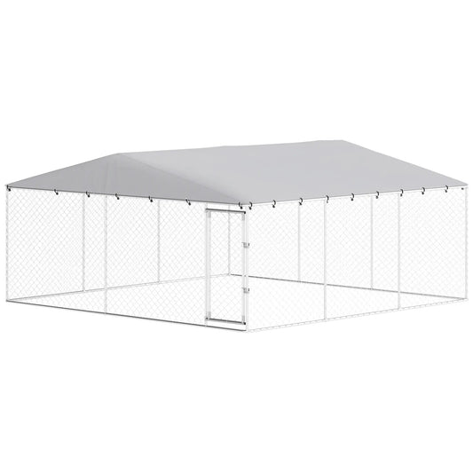 14.8' x 14.8' x 7.1' Dog Kennel, Outdoor, Waterproof Cover, Silver Dog Kennels Silver at Gallery Canada