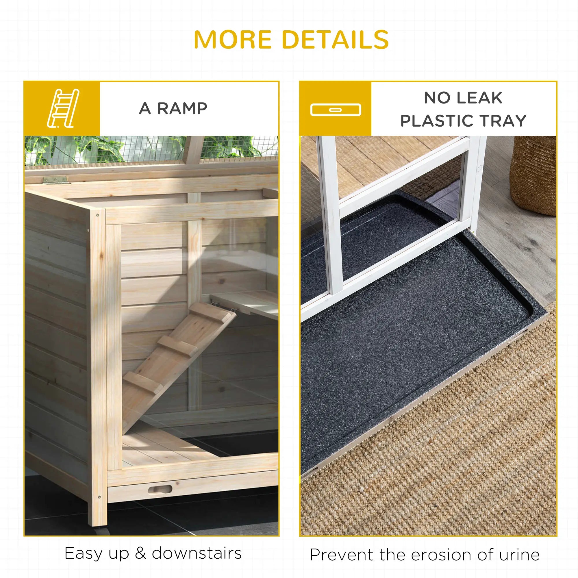 Indoor Rabbit Hutch with Wheels, Guinea Pig Cage, Top Access, Ramp, Pull Out Tray, Natural Wood Rabbit Hutch at Gallery Canada