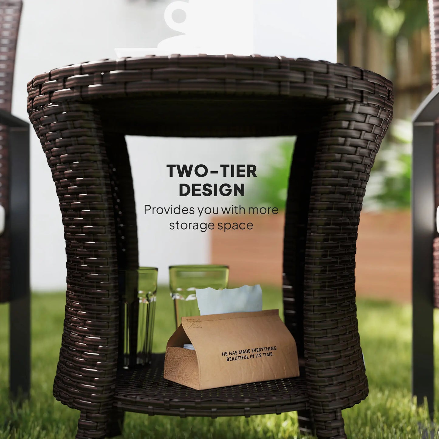 18" Wicker Outdoor Coffee Table, PE Rattan, 2-Tier Storage, Brown Coffee Tables at Gallery Canada
