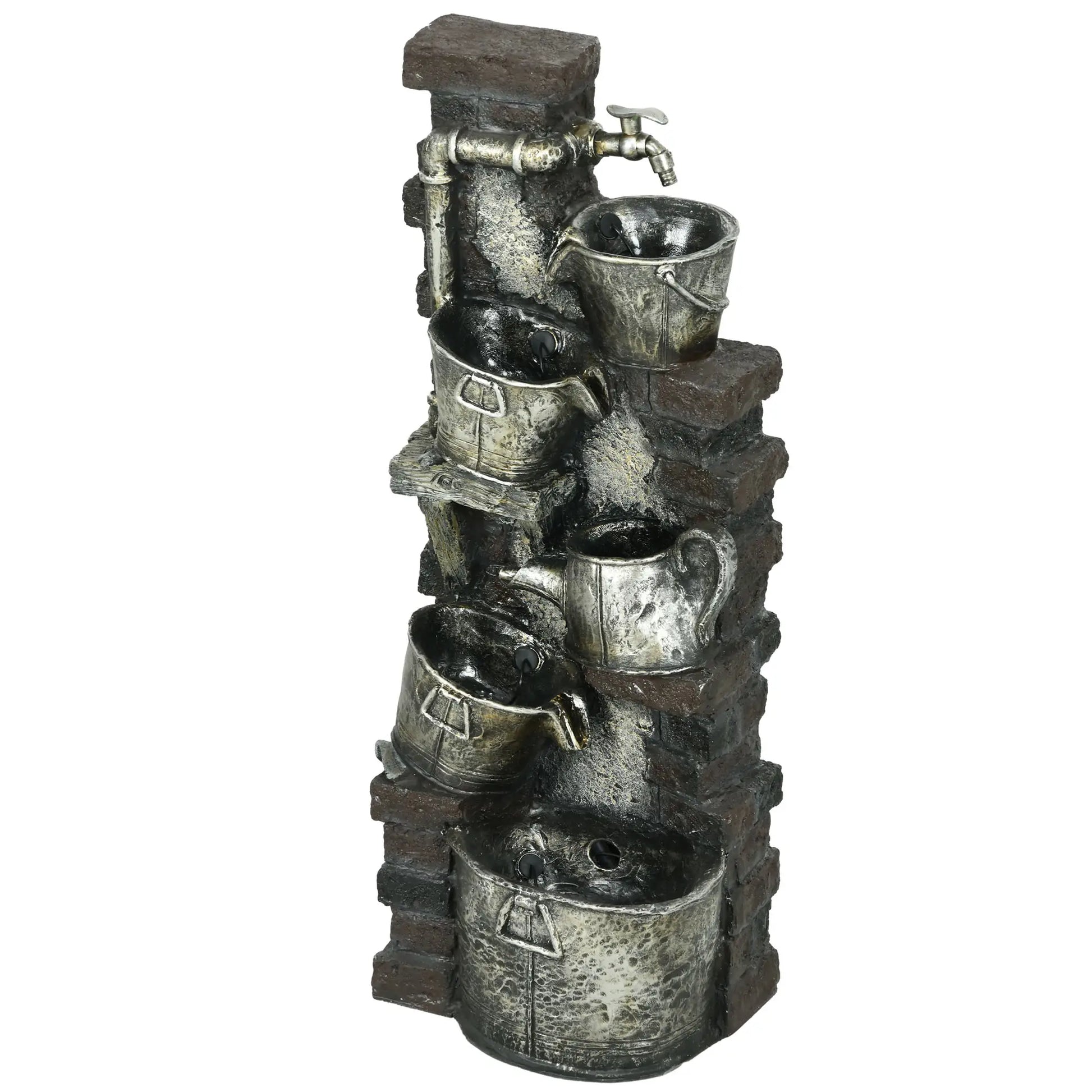 5-Tiered Outdoor Water Fountain with LED Lights, Adjustable Flow, 39.4-inch Water Fountains Bronze, Brown at Gallery Canada