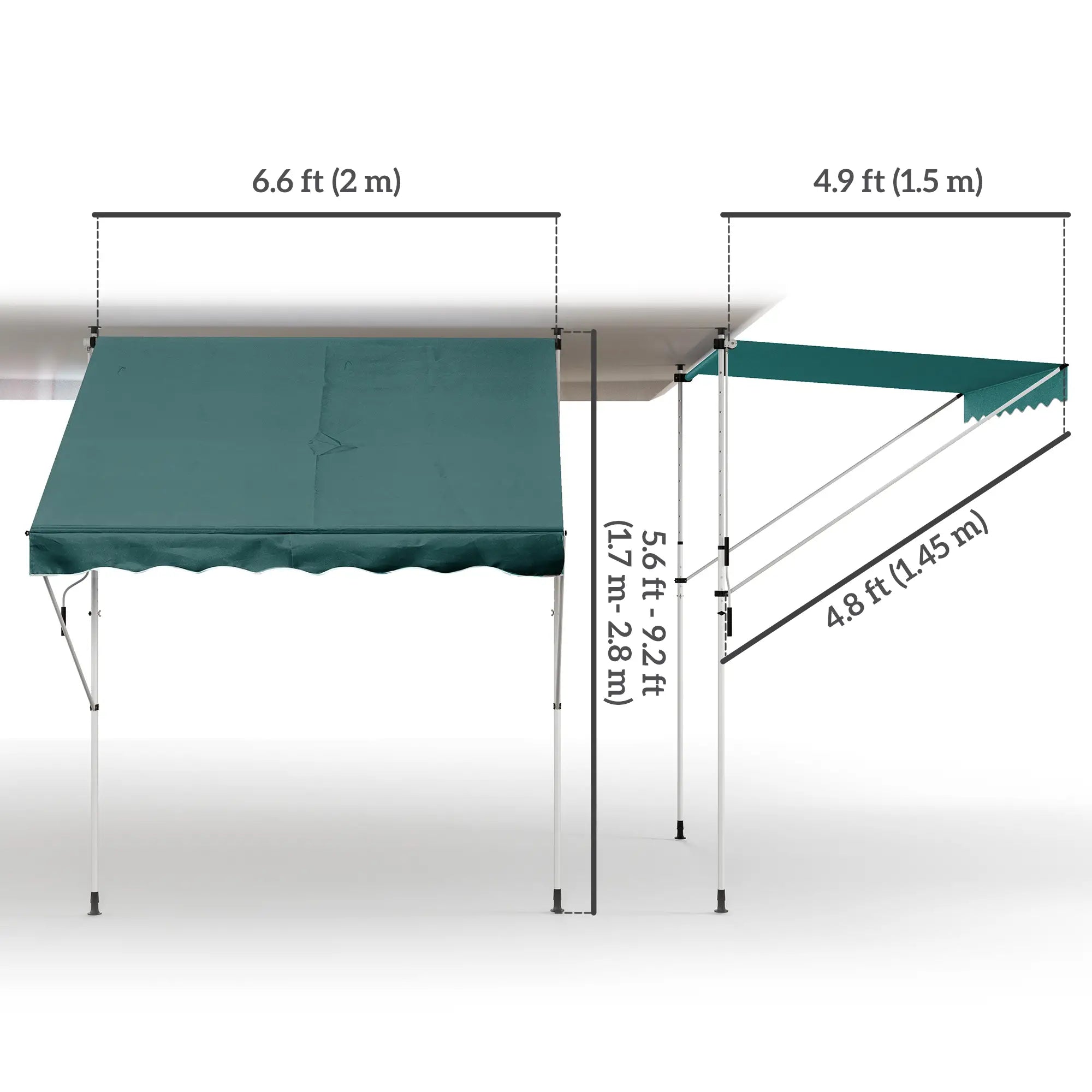 6.6'x5' Manual Retractable Patio Awning, Sun Shade, Water Resistant, Green Door Awnings at Gallery Canada