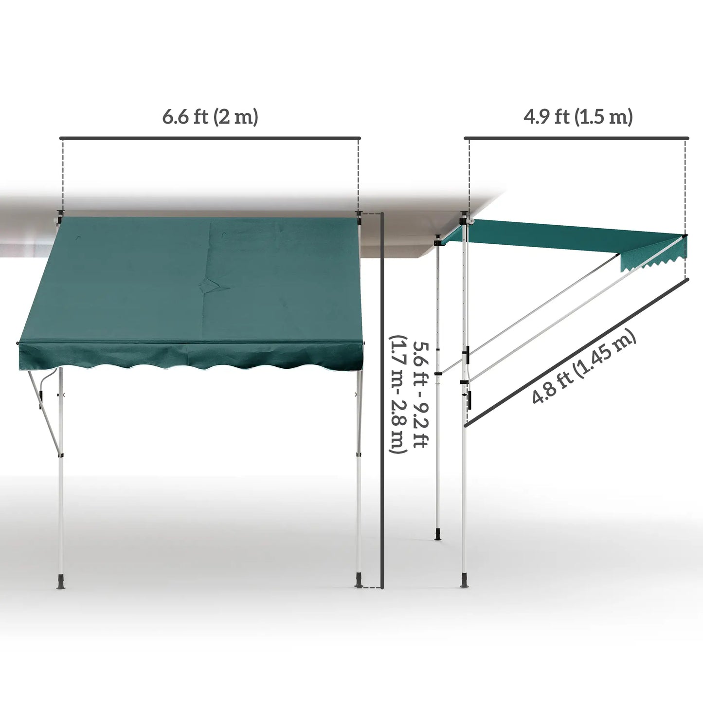 6.6'x5' Manual Retractable Patio Awning, Sun Shade, Water Resistant, Green Door Awnings at Gallery Canada