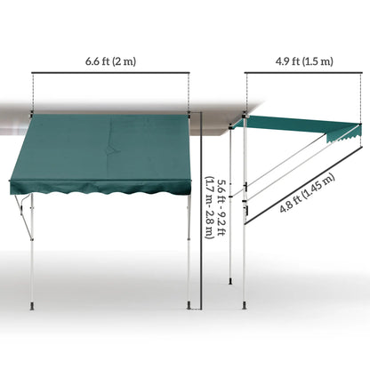 6.6'x5' Manual Retractable Patio Awning, Sun Shade, Water Resistant, Green Door Awnings at Gallery Canada