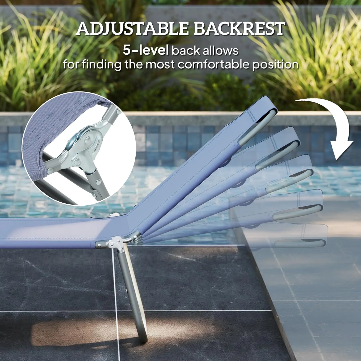 Folding Outdoor Lounge Chair, Reclining Tanning Chair, Navy Blue Lounger Chairs at Gallery Canada