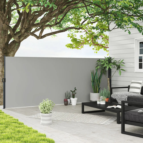 13' x 5' Retractable Side Awning, Outdoor Privacy Screen, Light Grey