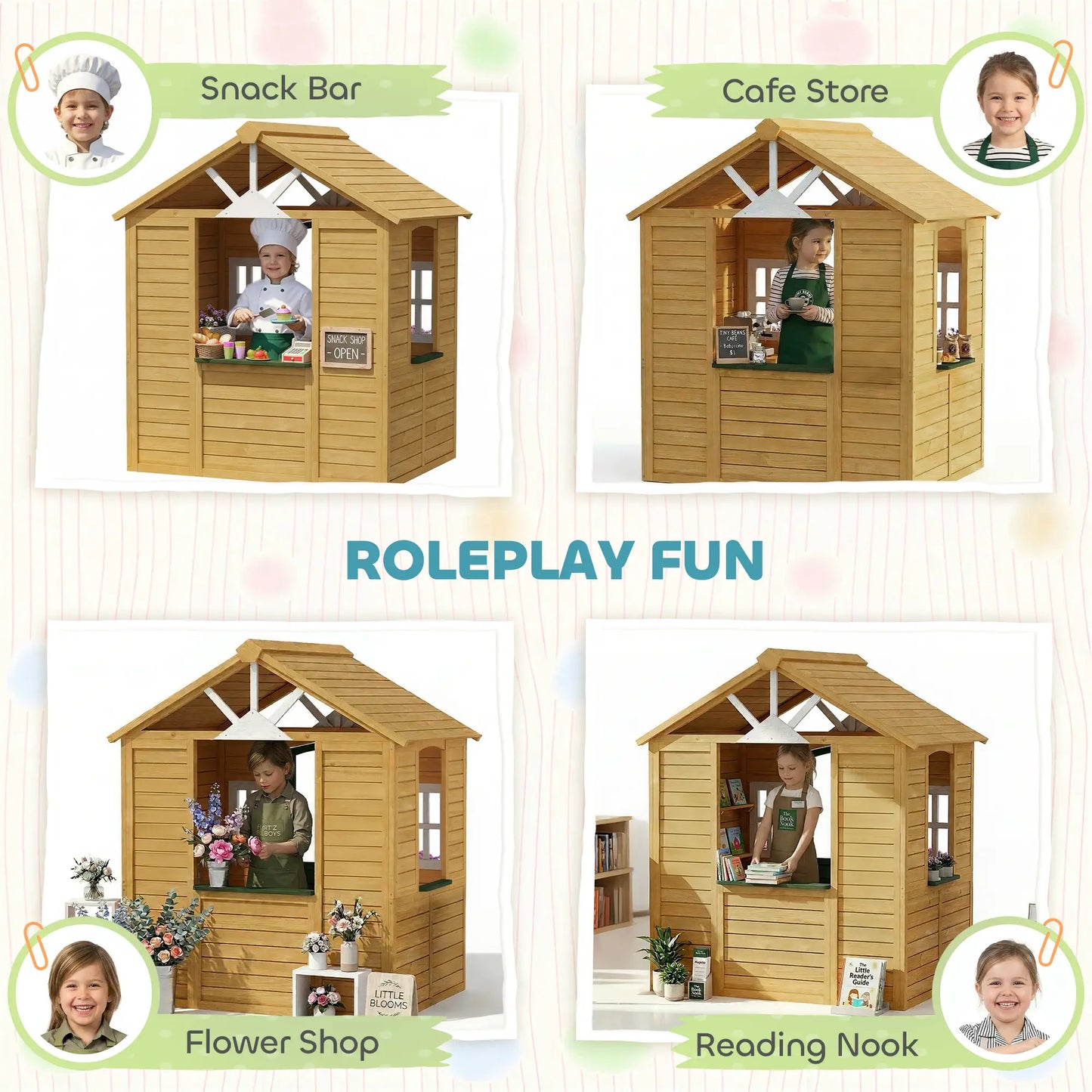 Wooden Kids Playhouse, Outdoor Garden, Indoor Playroom, Ages 3-8 Play Houses at Gallery Canada