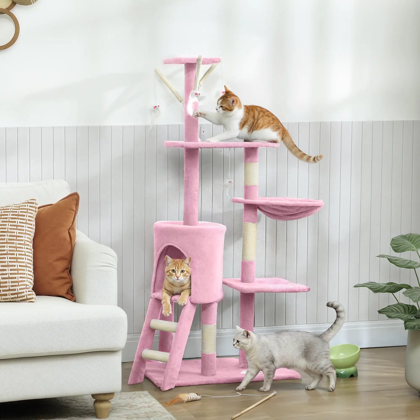 53 Inch Cat Tree Tower, Scratching Posts, Condo, Perches, Hammock, Pink Cat Towers at Gallery Canada