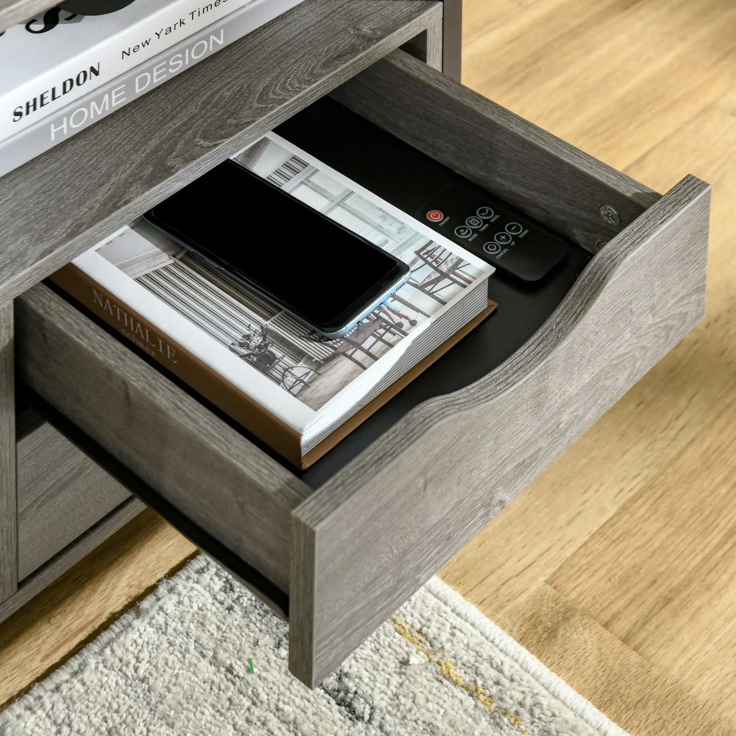 Industrial Nightstand, 2 Drawers with Storage Shelf, Grey Side Tables at Gallery Canada